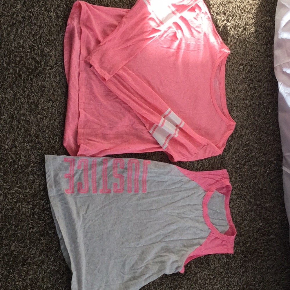 Two pink shirts.
